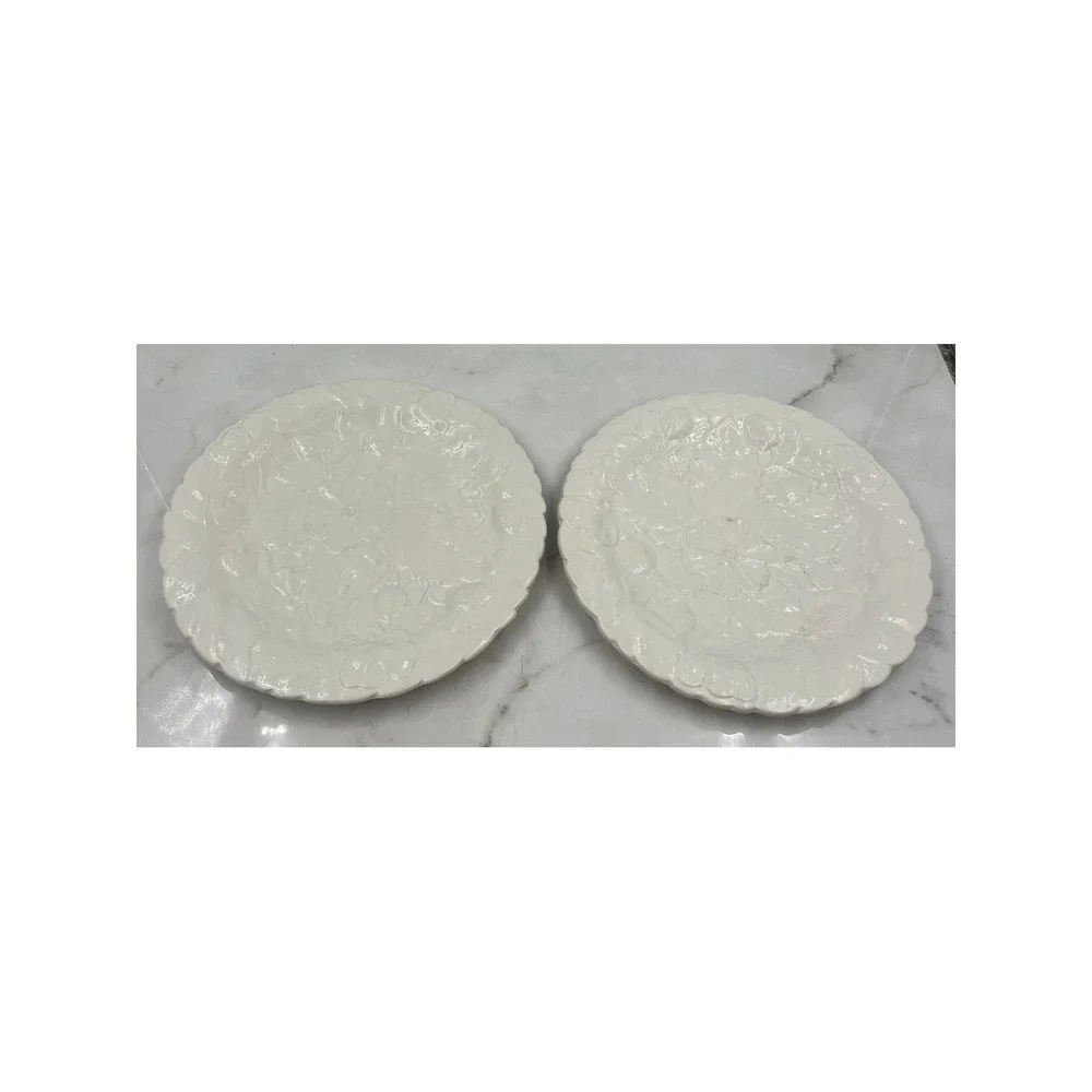 PV France Vintage White Strawberry Embossed Ceramic Salad Plates Set of 2 12957